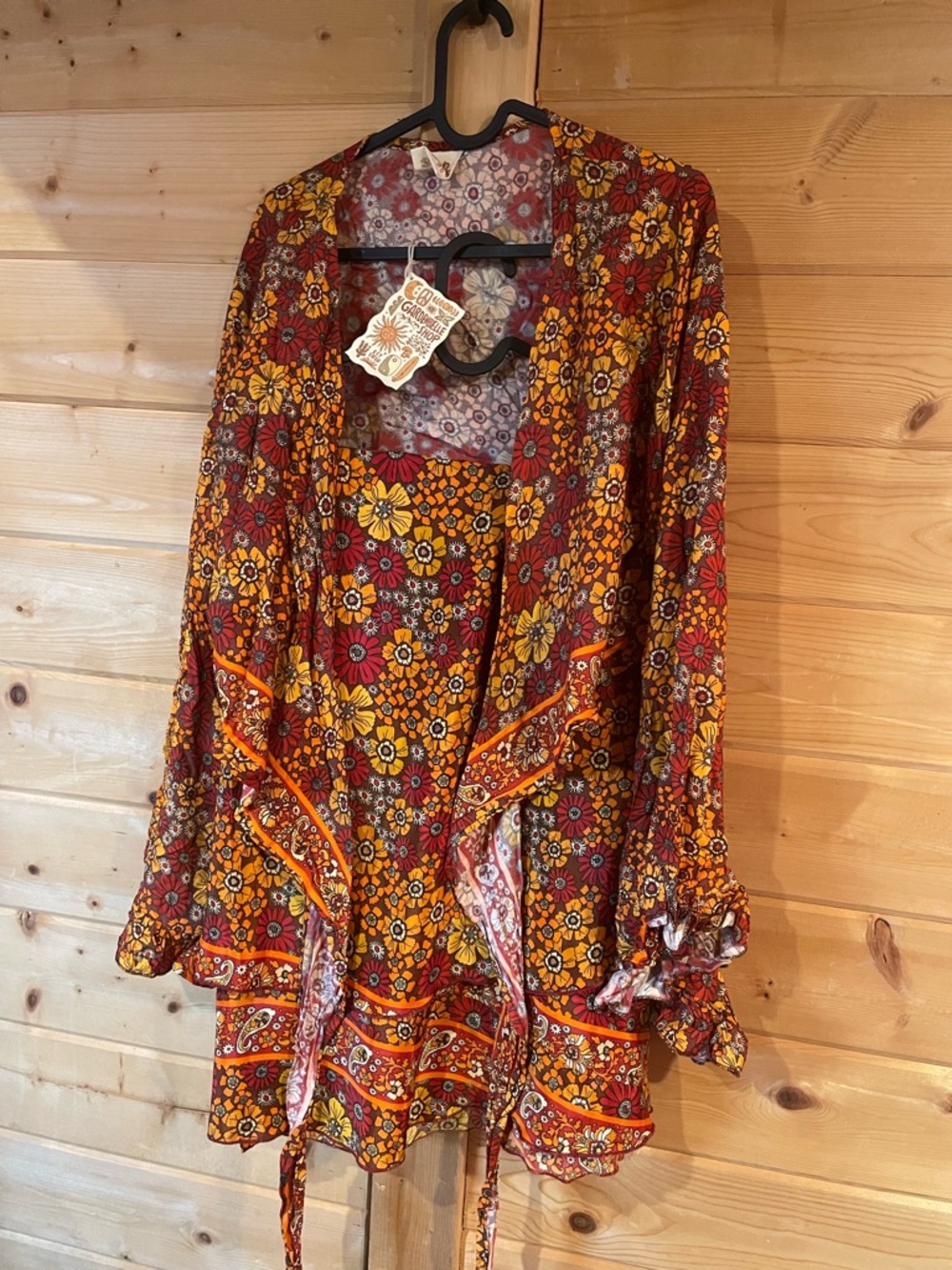 Floral Boho Wrap Dress - Red & Mustard